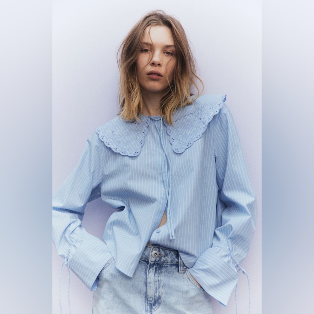 H&M poplin blouse with eyelet embroidery